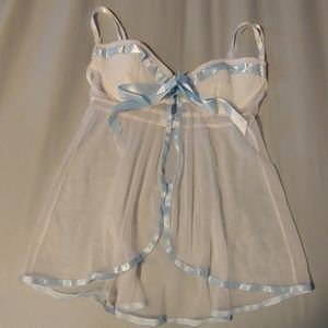 Frederick's of Hollywood Sheer White Chemise with Blue Accents